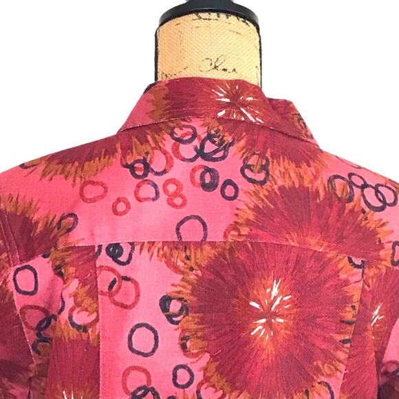 French Laundry Size Large Floral Printed Denim Jacket Pockets Fitted - Picture 9 of 15